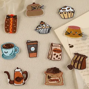 Cartoon Coffee Series Embroidery Patches Polyester Iron On Patch For Clothing Bags Hats DIY Decor Applique Embroidered Accessory