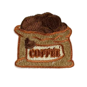 Creative coffee bean sack cartoon embroidered patch for shoes, hats and bags decoration