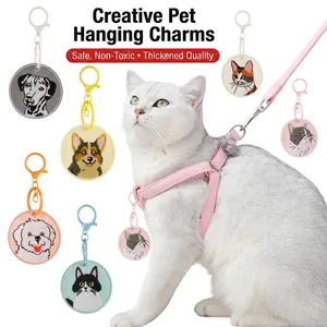 Creative Cute Pet Embroidery Keychain Circular Cat Dog Portrait Embroidered Patch Bag Charm Keyring For Animal Lovers Gift