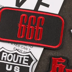 Schwarze bestickte Aufnäher mit 666 und Route US Designs für modische Bekleidungszubehör