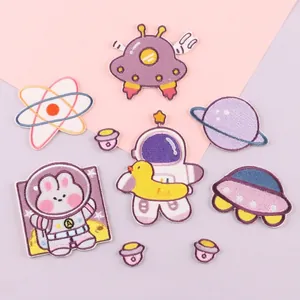 Space Astronaut Planet Embroidered Patches Polyester Cartoon UFO Star Patches For Clothing Bags DIY Sew On Self Adhesive Decorative Appliques