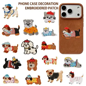 Lindo Parche Bordado De Perro Teckel Dibujos Animados Animal Pegatina De Tela Autoadhesiva Para Funda De Teléfono DIY Ropa
