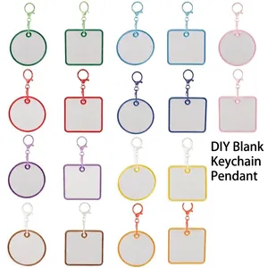 Llavero de Fieltro de Colores DIY Borde Bordado Parche Blanco Para Etiqueta de Equipaje Cuadrado Redondo Estilo Coreano Accesorio de Bolso