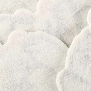 Close-up of white plush anime-style DIY craft accessories showing soft texture