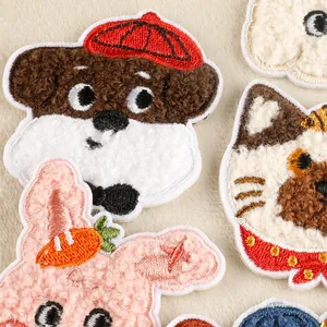 Cute cartoon chenille animal embroidered patches for DIY clothing and phone case decor