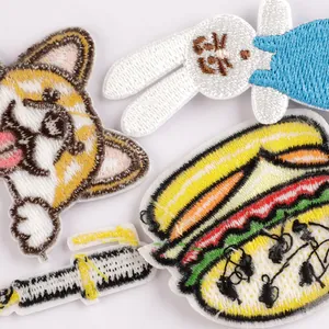 Set di toppe ricamate stile Y2K con Corgi, coniglio e hamburger per progetti fai da te