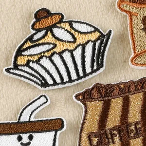 Écussons brodés de nourriture et café dessin animé pour accessoires de vêtements DIY