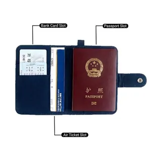 Porta passaporto multifunzionale e organizer per documenti di viaggio blu scuro