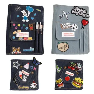 Copertine per quaderni in denim Y2K retrò con toppe ricamate e tasche pratiche
