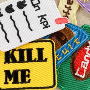 Assorted high-quality embroidered iron-on patches with English slogans for DIY clothing decor