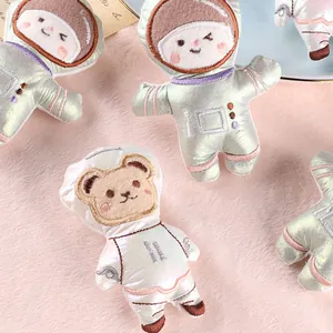Cute embroidered astronaut plush patches with bear and boy faces for DIY accessories