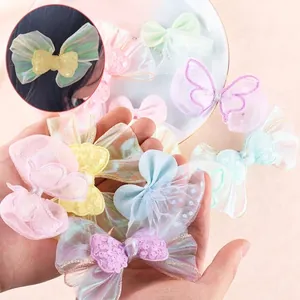 Lindo Parche de Bordado de Encaje de Lazo de Malla de Dibujos Animados Accesorio de Bricolaje Aplique de Mariposa de Lentejuelas para Horquilla Broche Decoración de Manual