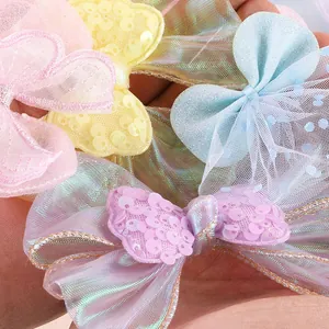 Parches de lazos de mariposa de malla de colores con lentejuelas para manualidades