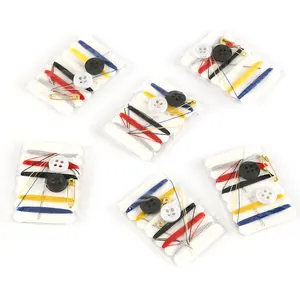 6-piece mini portable sewing kit with threads buttons pins needles for travel repair