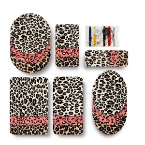 18-pack various shapes leopard print adhesive fabric patches for elbow and knee repair