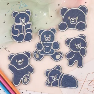 Lot de 6 écussons brodés d'ours en jean mignons pour décoration de vêtements DIY