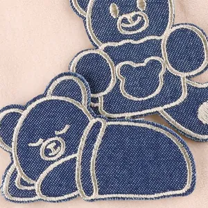 Écussons de broderie en denim ours de dessin animé pour décoration de vêtements DIY