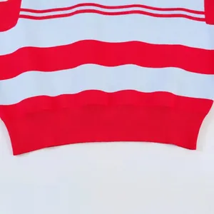 Pull en maille décontracté à rayures horizontales rouges et blanches avec bord-côte