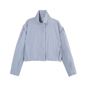 Macro view of light blue sun protection jacket with stand-up collar and long sleeves