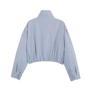 Back view detail of light blue women's stand collar sun protection jacket for summer