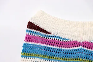 Detailansicht der bunt gestreiften Häkelshorts mit durchbrochener Strickstruktur