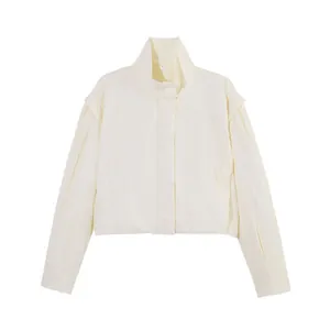 Chic cream white stand collar sun protection jacket for women, stylish casual outerwear