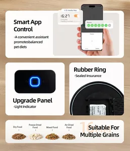 Details van de slimme voerbak met app-bediening en afgedichte ring voor optimale versheid