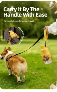 Yellow portable pet water bottle with a convenient carrying strap for outdoor dog walking