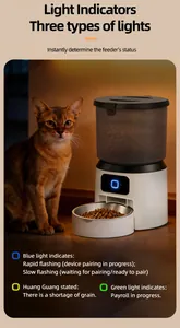 Detail van 4L WiFi automatische voerbak met statusindicatielampjes en kat