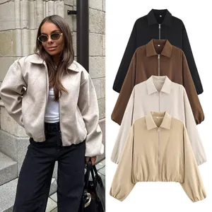Trendy kort damesjack met ritssluiting en gepofte zoom, verkrijgbaar in diverse kleuren