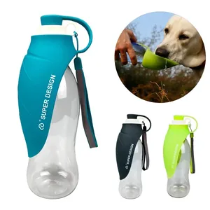 Detail of portable pet water bottle with foldable leaf silicone bowl in three colors