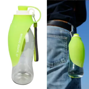 Portable pet water bottle for dogs with innovative leaf-shaped silicone drinking bowl