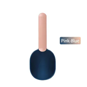 Multi-functional pink and blue ABS cat food scoop with integrated bag sealer clip