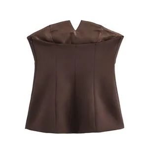 Sexy brown strapless tube top for women featuring a minimalist corset style design