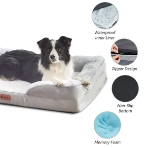 Detailed view of orthopedic memory foam dog bed with waterproof liner and non-slip bottom