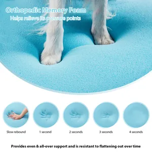 Detailed view of blue orthopedic memory foam for pet bed showing slow rebound sequence