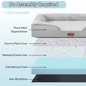 Cross-section detail of pet sofa bed showing memory foam and waterproof layers