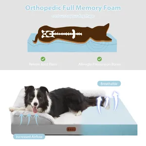 Orthopedic memory foam dog sofa bed with breathable airflow design for joint pain relief