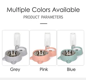 Set de bebedero y comedero automático para mascotas en gris, rosa y azul