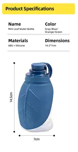 Gedetailleerde specificatie van de blauwe bladvormige draagbare drinkfles voor huisdieren.