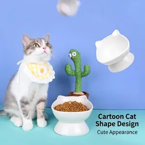 Elevated Cat Bowl Tilted Elevated Pet Food Water Bowl Plastic Neck Protection Anti-Tip Cat Feeder Bowl For Cats And Small Dogs
