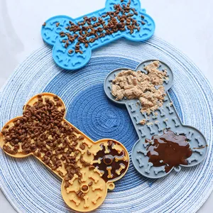 Bone Shape Silicone Pet Lick Mat With Suction Cup Slow Feeder Pad For Dogs Cats Feeding Mat Anti Choke Licking Bowl Pet Supplies