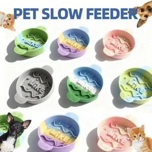 Silicone Pet Slow Feeder Bowl For Dogs And Cats Rainbow Color Anti-Gulping Non-Slip Durable Pet Food Dish Water Basin