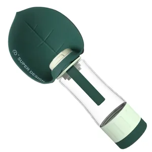 Borraccia portatile per cani con ciotola in silicone verde a forma di foglia per esterni