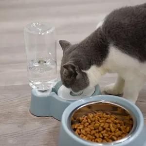 Dispensador de agua automático para gatos y juego de cuencos dobles de acero inox
