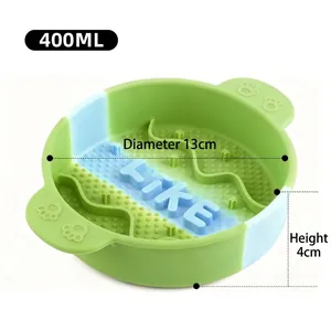Rainbow silicone slow feeder pet bowl for dogs and cats with 400ml capacity and 13cm diameter.