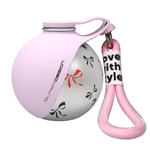 304 Stainless steel portable dog water bottle with cute bowknot pattern and pink sleeve