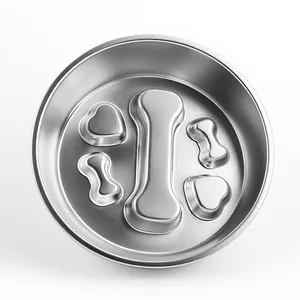 Durable 304 stainless steel slow feeder pet bowl with bone pattern