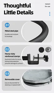 Detailansicht des Metallrohrs, der Klemmen und des Plüschbezugs eines Schreibtisch-Katzenbetts.