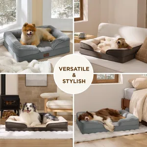 Versatile memory foam pet sofa bed for dogs and cats shown in cozy home settings